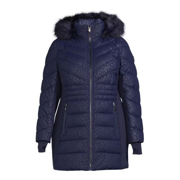 F.O.G. Women's Plus Size Mid Length Hooded Puffer Coat - Picture 1 of 10
